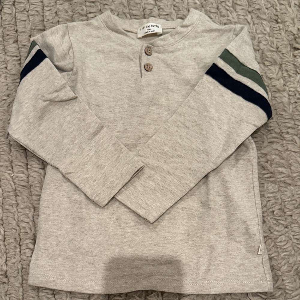 Gray Long Sleeve Kids Shirt with Striped Sleeves super soft perfect condition